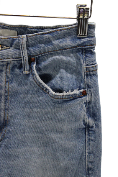 Mother Superior Women Cropped Mid Rise Blue Jeans Button Fly Size 24
