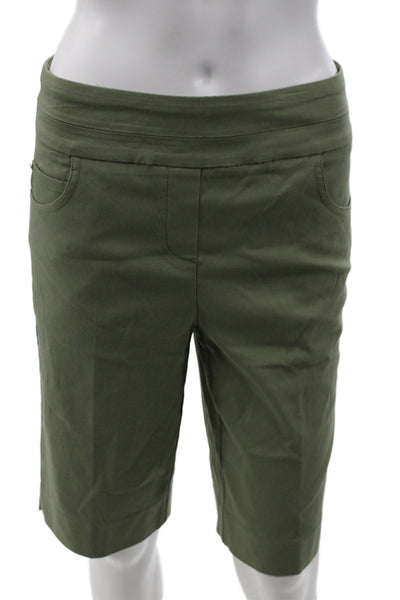 Renuar Women Bermuda Shorts Green Rayon Pull On Casual Size 2