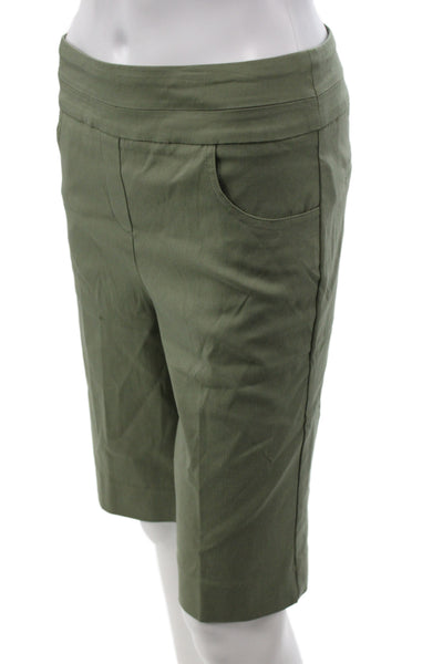Renuar Women Bermuda Shorts Green Rayon Pull On Casual Size 2
