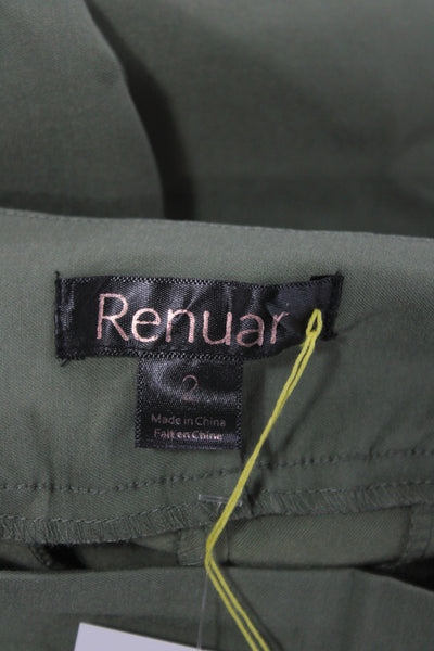 Renuar Women Bermuda Shorts Green Rayon Pull On Casual Size 2