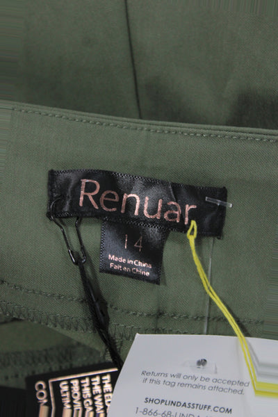 Renuar Women Bermuda Shorts Green Rayon Solid Size 14