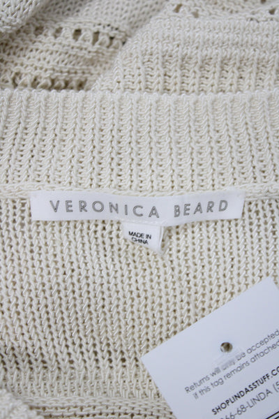 Veronica Beard Women Ivory Striped V-Neck Pullover Long Sleeve Cotton Size L