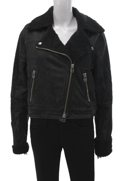 Veronica Beard Womens Biker Jacket Black Zip Cotton Long Sleeve Size S