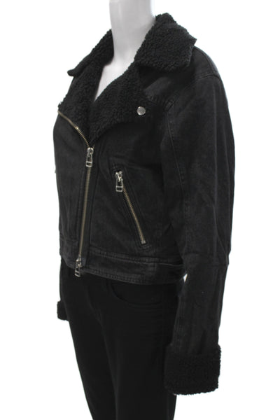 Veronica Beard Womens Biker Jacket Black Zip Cotton Long Sleeve Size S