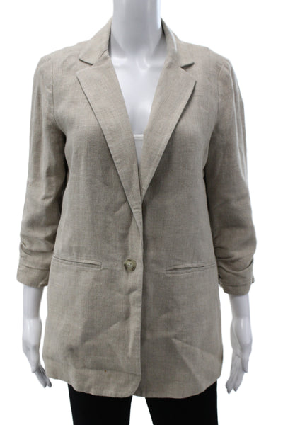 Michael Michael Kors Women Basic Linen Jacket Beige 3/4 Sleeve Button Size 6