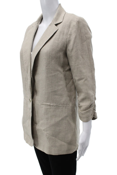 Michael Michael Kors Women Basic Linen Jacket Beige 3/4 Sleeve Button Size 6