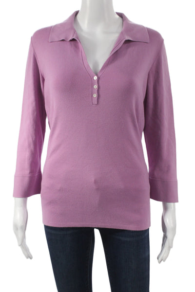 Loro Piana Womens Pink Collared Basic Polo 3/4 Sleeve Cotton Size 50