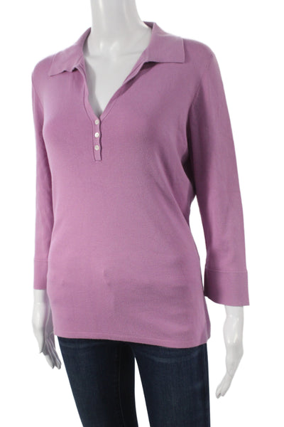 Loro Piana Womens Pink Collared Basic Polo 3/4 Sleeve Cotton Size 50