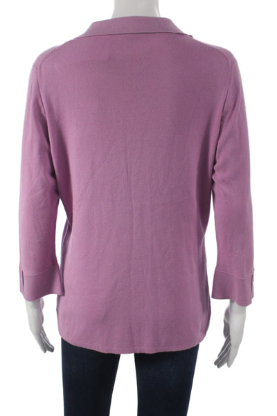 Loro Piana Womens Pink Collared Basic Polo 3/4 Sleeve Cotton Size 50