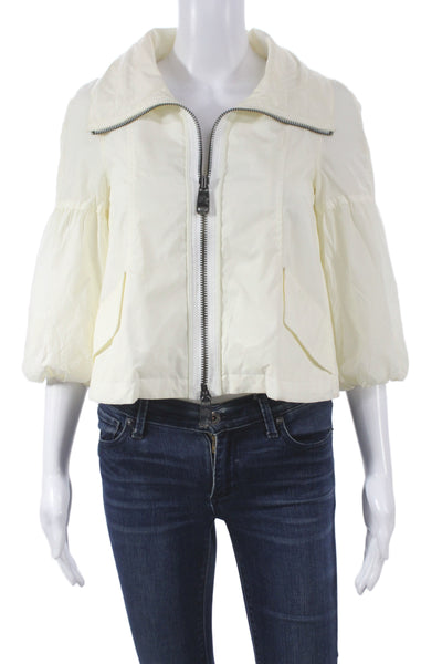 Burberry London Women Basic Jacket Ivory 3/4 Sleeve Zip Nylon Size 2