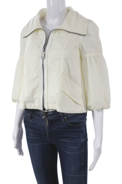 Burberry London Women Basic Jacket Ivory 3/4 Sleeve Zip Nylon Size 2