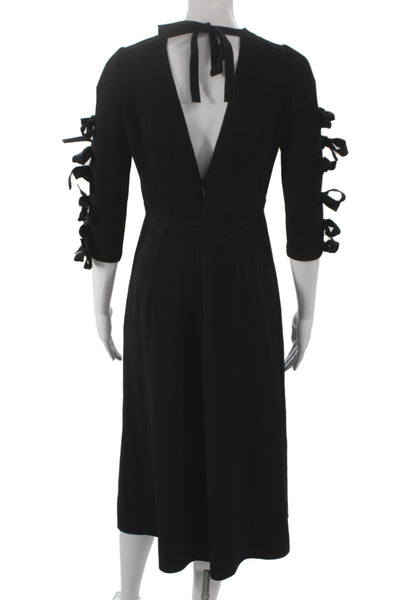 Bottega Veneta Women Sheath Dress Black V-Neck 3/4 Sleeve Zip Knee Size 40