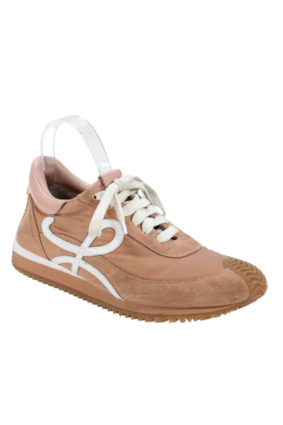 Loewe Womens Suede Flow Runner Sneakers Shoes Brown White Size 10