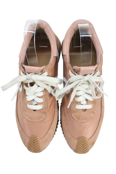 Loewe Womens Suede Flow Runner Sneakers Shoes Brown White Size 10