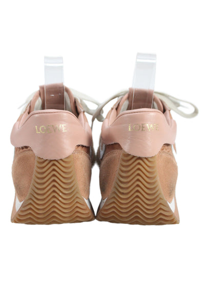 Loewe Womens Suede Flow Runner Sneakers Shoes Brown White Size 10