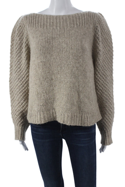 Love Shack Fancy Womens Beige Baby Alpaca Boat Neck Pullover Bohemian Size M