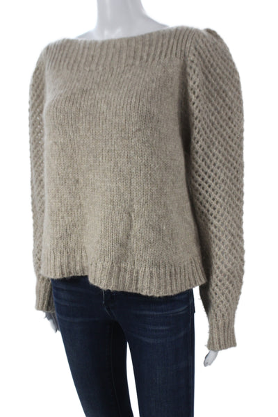 Love Shack Fancy Womens Beige Baby Alpaca Boat Neck Pullover Bohemian Size M