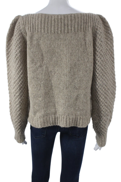 Love Shack Fancy Womens Beige Baby Alpaca Boat Neck Pullover Bohemian Size M
