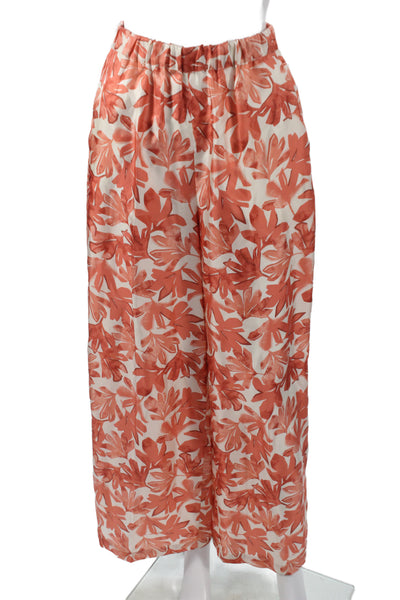 Max Mara Women Paperbag Floral Silk Pants Orange Size 4