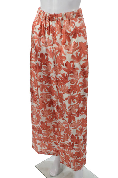 Max Mara Women Paperbag Floral Silk Pants Orange Size 4