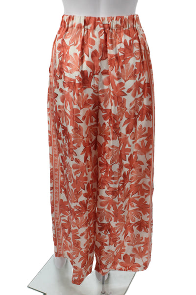 Max Mara Women Paperbag Floral Silk Pants Orange Size 4