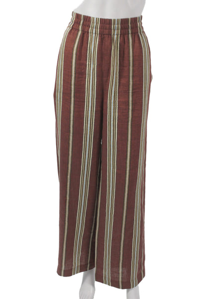 ALC Womens Cropped Striped Linen Pants Brown Pull On Size S