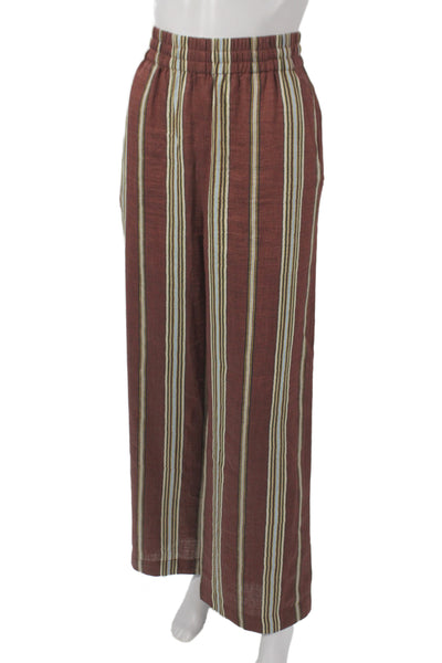 ALC Womens Cropped Striped Linen Pants Brown Pull On Size S