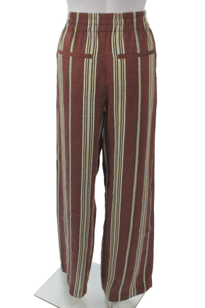 ALC Womens Cropped Striped Linen Pants Brown Pull On Size S
