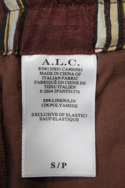 ALC Womens Cropped Striped Linen Pants Brown Pull On Size S