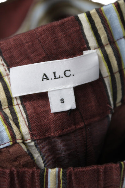ALC Womens Cropped Striped Linen Pants Brown Pull On Size S