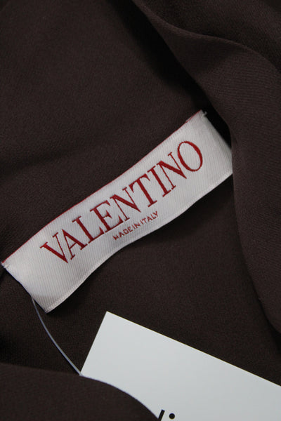 Valentino Womens Silk Collared Long Sleeve Basic Blouse Brown Size 38