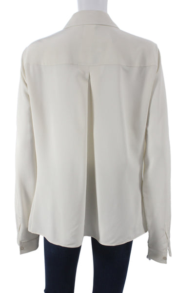 Akris Women Mulberry Silk Ivory Collared Long Sleeve Basic Blouse Size 6