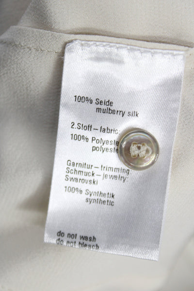 Akris Women Mulberry Silk Ivory Collared Long Sleeve Basic Blouse Size 6