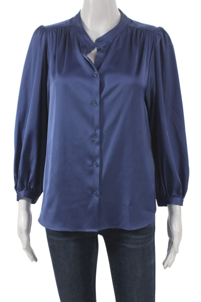 Gerard Darel Women Basic Blue Collared Button Blouse 3/4 Sleeve Size 36
