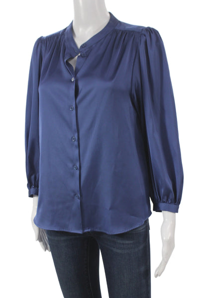 Gerard Darel Women Basic Blue Collared Button Blouse 3/4 Sleeve Size 36