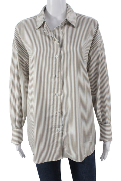 Favorite Daughter Women Basic Button-Up Striped Beige Long Sleeve Size XS