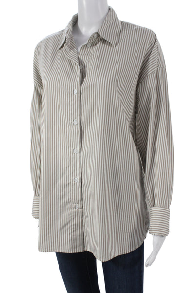 Favorite Daughter Women Basic Button-Up Striped Beige Long Sleeve Size XS