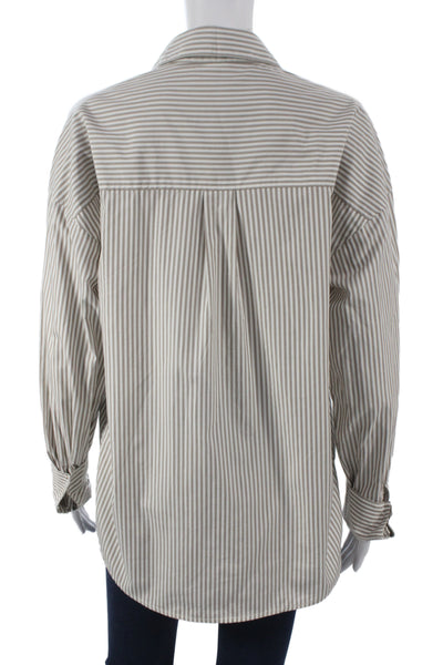 Favorite Daughter Women Basic Button-Up Striped Beige Long Sleeve Size XS