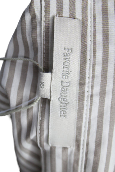 Favorite Daughter Women Basic Button-Up Striped Beige Long Sleeve Size XS
