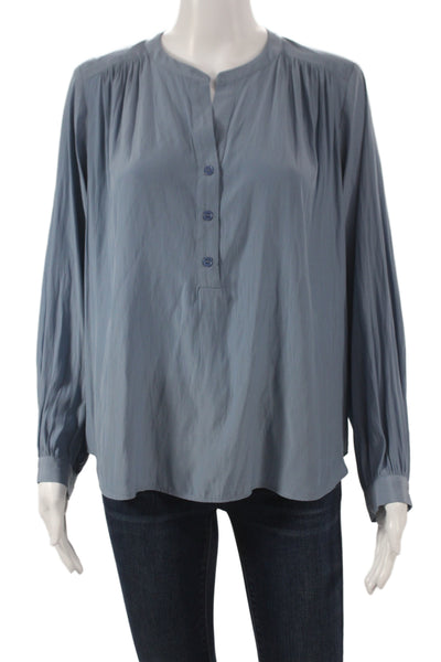 Gerard Darel Womens Basic Blue Henley Long Sleeve Polyester Blouse Size 2
