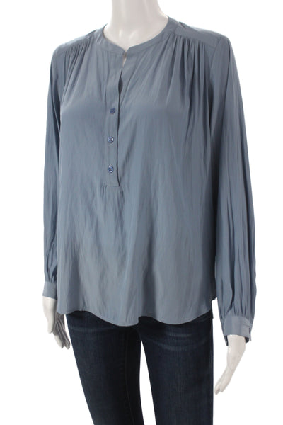 Gerard Darel Womens Basic Blue Henley Long Sleeve Polyester Blouse Size 2