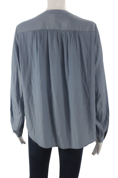 Gerard Darel Womens Basic Blue Henley Long Sleeve Polyester Blouse Size 2