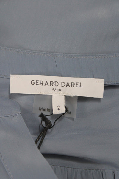 Gerard Darel Womens Basic Blue Henley Long Sleeve Polyester Blouse Size 2