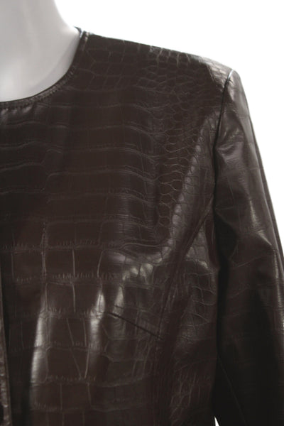 LaMarque Women Brown Animal Print Basic Jacket Button 100% Polyurethane Size M