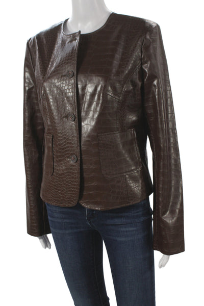 LaMarque Women Brown Animal Print Basic Jacket Button 100% Polyurethane Size M