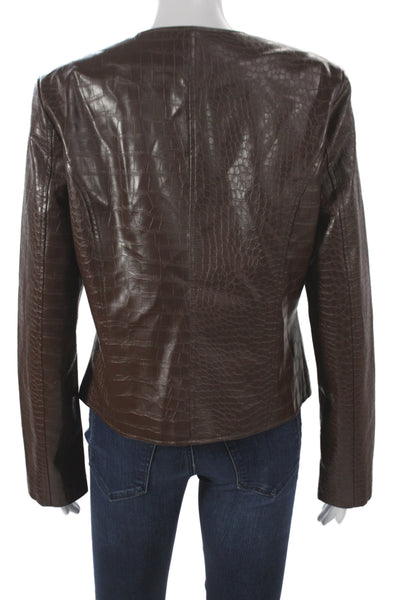 LaMarque Women Brown Animal Print Basic Jacket Button 100% Polyurethane Size M