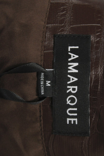 LaMarque Women Brown Animal Print Basic Jacket Button 100% Polyurethane Size M