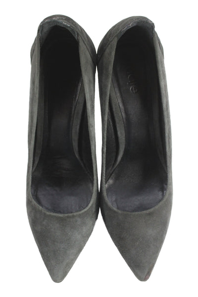 Maje Womens Suede Pointed Toe High Heels Pumps Shoes Gray Size 8