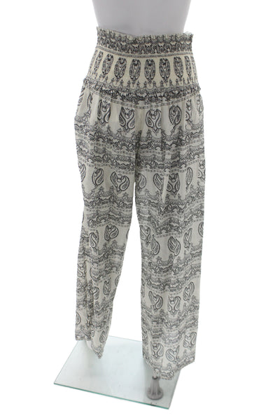 Tory Burch Women Harem Pants White Paisley Cotton Bohemian Size M