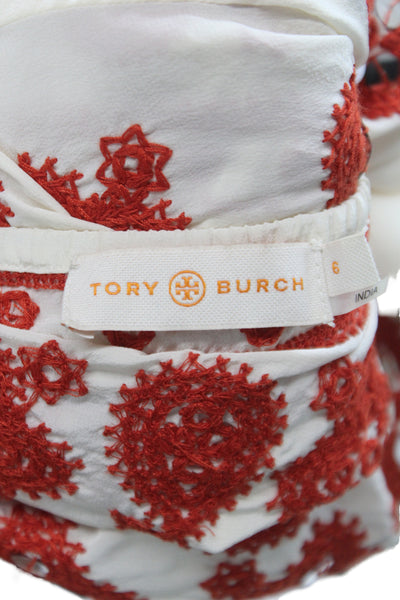 Tory Burch Womens Off Shoulder Silk Paisley Tunic Long Sleeve Ivory Size 6